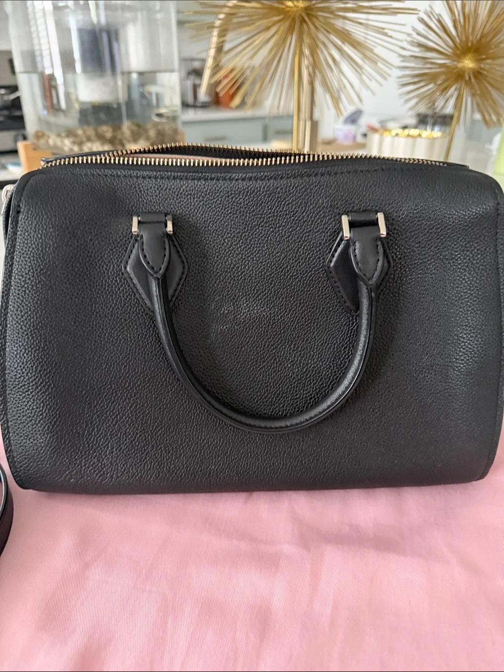 Kate Spade Black Pebbled Leather Satchel with Lock Charm